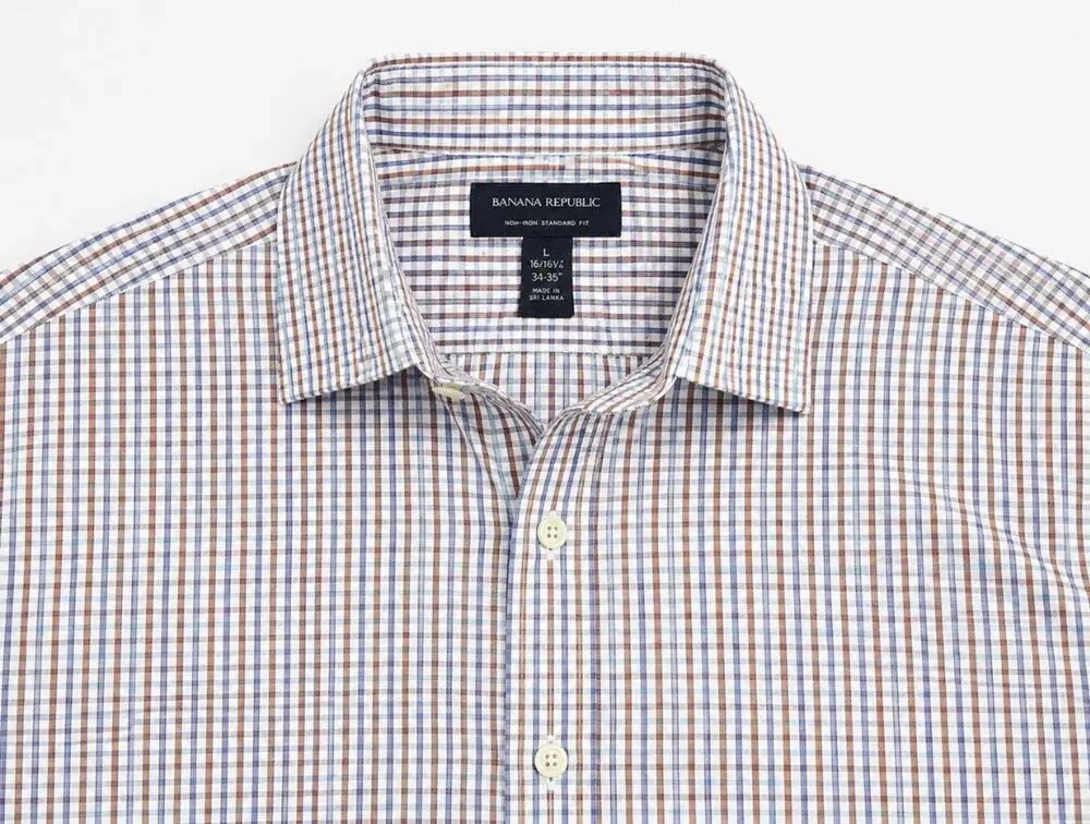 Banana Republic Mens Large L Non-Iron Standard Fit Plaid Long Sleeve Dress Shirt